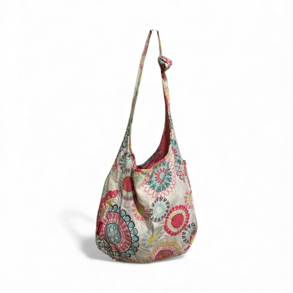 Thirty-One Colorful Boho Print Cotton Canvas Crossbody Bag With Adjustable Strap